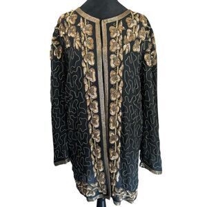 Vintage Channa Heavily Beaded Gold Silk Evening Jacket Art Deco Party Size M